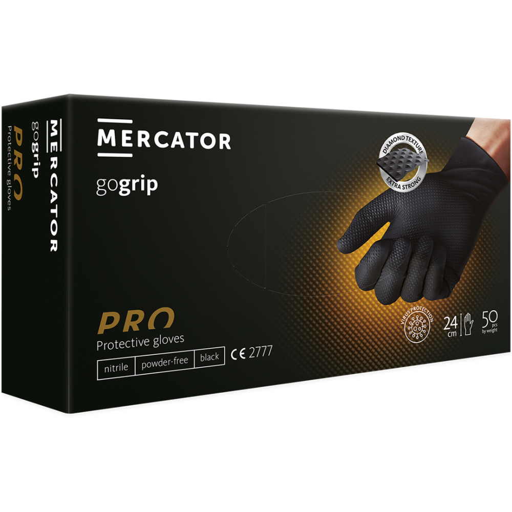 MERCATOR gogrip-pro Premium Nitril-Einweghandschuhe CE2777 L Schwarz