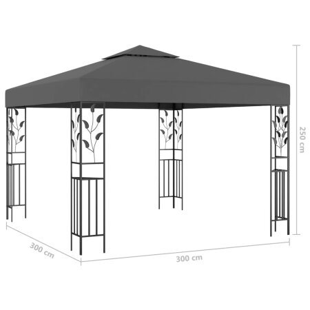 Pavillon mit LED-Lichterkette 3x3 m Anthrazit
