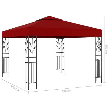Pavillon mit LED-Lichterkette 3x3 m Weinrot