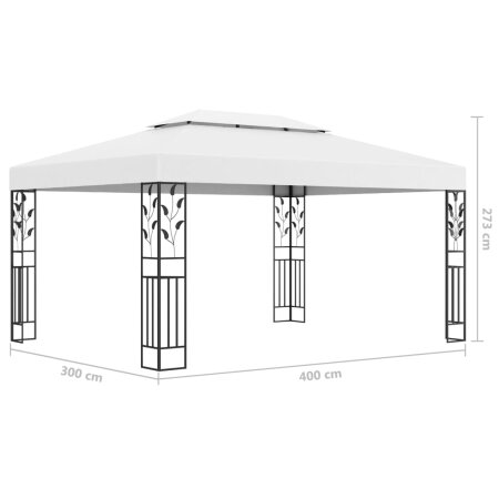 Pavillon mit Doppeldach & LED-Lichterkette 3x4 m Weiß