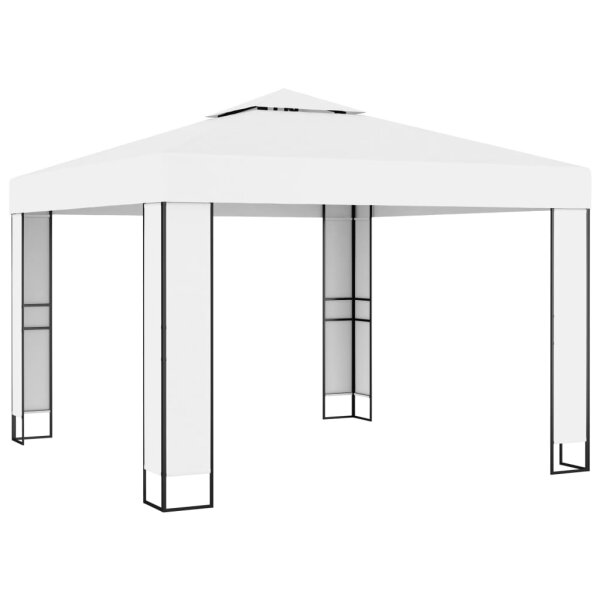 Pavillon mit Doppeldach & LED-Lichterkette 3x3 m Weiß