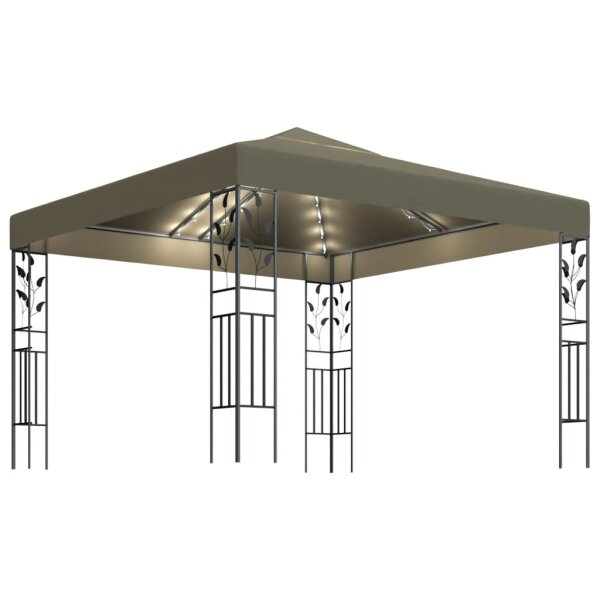 Pavillon mit LED-Lichterkette 3x3 m Taupe