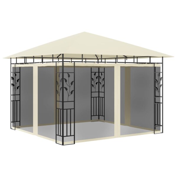 Pavillon mit Moskitonetz & LED-Lichterkette 3x3x2,73m Cremeweiß