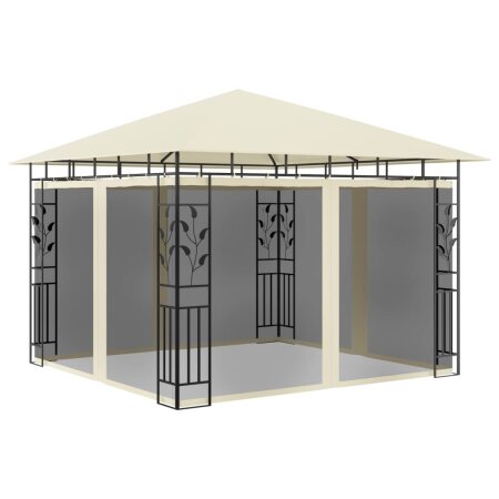 Pavillon mit Moskitonetz & LED-Lichterkette 3x3x2,73m Cremeweiß