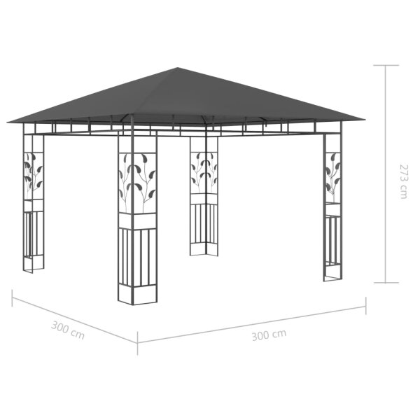 Pavillon mit Moskitonetz & LED-Lichterkette 3x3x2,73m Anthrazit