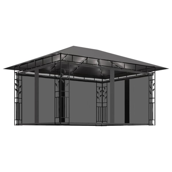 Pavillon mit Moskitonetz & LED-Lichterkette 4x3x2,73m Anthrazit