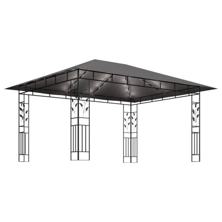 Pavillon mit Moskitonetz & LED-Lichterkette 4x3x2,73m Anthrazit
