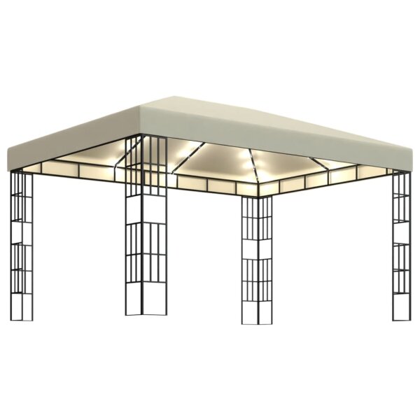 Pavillon mit LED-Lichterkette 3x4 m Cremeweiß
