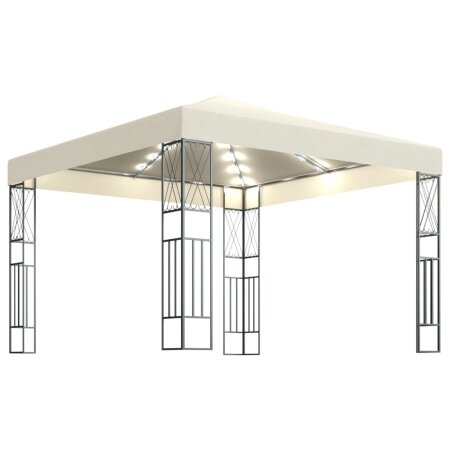 Pavillon mit LED-Lichterkette 3x3 m Creme Stoff