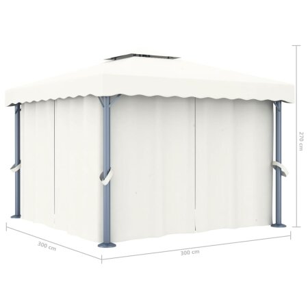 Pavillon mit Vorhängen & LED-Lichterkette 3x3 m Cremeweiß