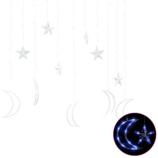 Lichterketten Stern und Mond Fernbedienung 138 LED Blau